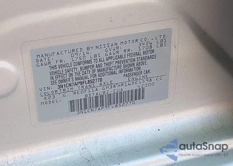 2015 Nissan Versa 1.6 Sv из США, поврежденный, VIN 3N1CN7AP9FL852770